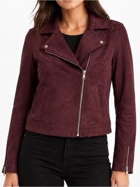 Old Navy Women’s Medium Burgundy Faux Suede Moto Biker Jacket Zip Cuffs